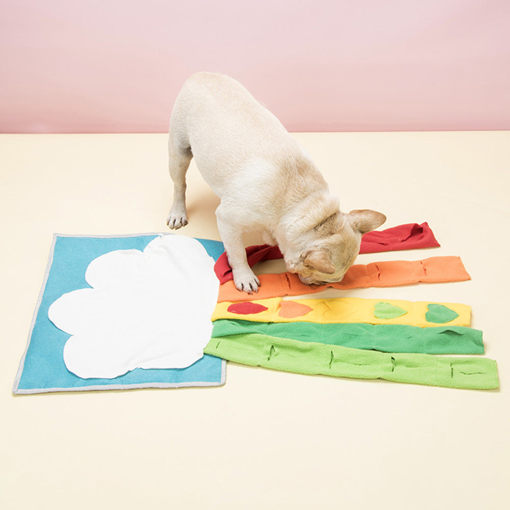 45x35cm Rainbow Shaped Interactive Puzzle Feeding Mat Snuffle Mat with 80*35cm Tails for Cats Dogs 45x35cm Rainbow Shaped Interactive Puzzle Feeding Mat Snuffle Mat with 80*35cm Tails for Cats Dogs